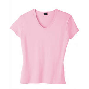 Hanes Silver For Her Classic Fit V-Neck Tee - Dark/Color Pink, Pale