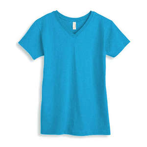 Anvil Womens V-Neck Tee - Dark/Color Blue, Caribbean
