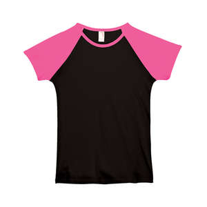 Anvil Womens Semi-Sheer Cap Sleeve Baseball Tee - Dark/Color Black/Pink, Hot