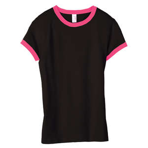 Anvil Semi-Sheer Short Sleeve Ringer - Dark/Color Black/Pink, Hot