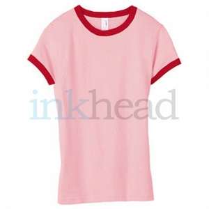 Anvil Semi-Sheer Short Sleeve Ringer - Dark/Color Pink, Antique/Red