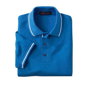 Jerzees Mens Pima Cotton Baby Pique Sport Shirt with Striped Trim - Dark/All Blue, Cornflower/White