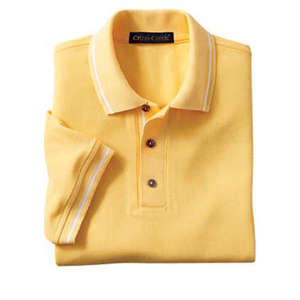 Jerzees Mens Pima Cotton Baby Pique Sport Shirt with Striped Trim - Dark/All Yellow, Maize/White
