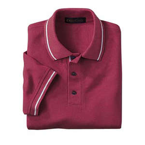 Jerzees Mens Pima Cotton Baby Pique Sport Shirt with Striped Trim - Dark/All Wine/White