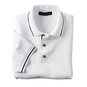 Jerzees Mens Pima Cotton Baby Pique Sport Shirt with Striped Trim - Dark/All White/Blue, Navy