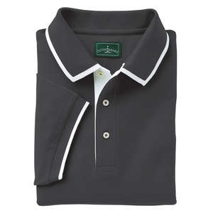 Outer Banks Mens Egyptian Diamond Knit Pique With Intarsia Collar - Dark/All Black/White