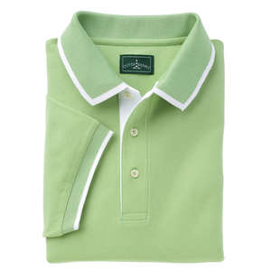 Outer Banks Mens Egyptian Diamond Knit Pique With Intarsia Collar - Dark/All Green, Spring/White