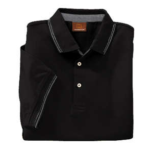 Harriton Mens Short Sleeve Jersey Polo with Tipping - Dark/All Black/Gray, Heathered