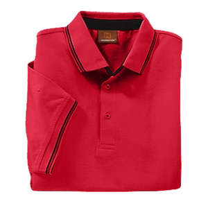 Harriton Mens Short Sleeve Jersey Polo with Tipping - Dark/All Red/Black