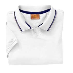 Harriton Womens Short Sleeve Jersey Polo with Tipping - Dark/All White/Blue, Navy