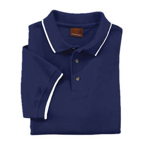 Harriton Short Sleeve Pique Polo With Tipping - Dark/Color Blue, Navy/White