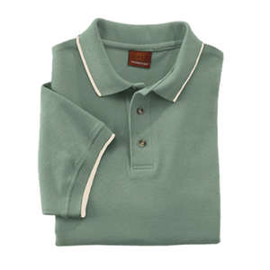 Harriton Short Sleeve Pique Polo With Tipping - Dark/Color Dill/Gray, Stone