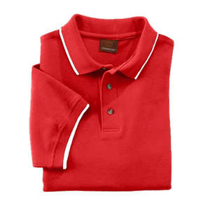 Harriton Short Sleeve Pique Polo With Tipping - Dark/Color Red/White