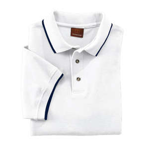 Harriton Short Sleeve Pique Polo With Tipping - White/Neutral White/Blue, Navy