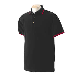 Gildan Fashion Thin Stripe Pique Sport Shirt - Dark/All Black/Red