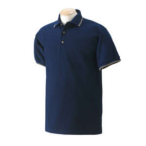 Gildan Fashion Thin Stripe Pique Sport Shirt - Dark/All Blue, Navy/Tan