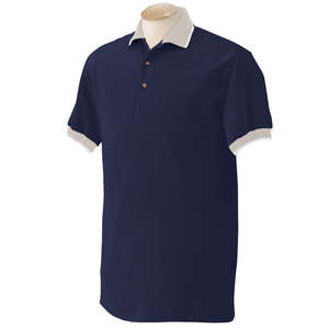 Gildan Fashion Wide Stripe Pique Sport Shirt - Dark/All Blue, Navy/Sand/White