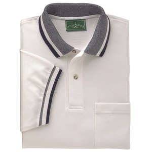 Outer Banks Birdseye Tipped Sport Shirt with Pocket - Dark/All White/Blue, Navy