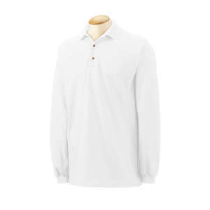 Custom Promotional Gildan 7 oz Cotton Pique Long Sleeve Sport Shirt - White/Neutral