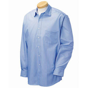 Van Heusen Mens True Wrinkle Free 80/2 Cotton Pinpoint Oxford - Dark/All Blue, Azure Stripe