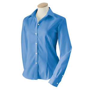 Van Heusen Womens True Wrinkle Free 80/2 Cotton Pinpoint Oxford - Dark/All Blue, French