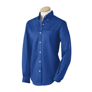 Van Heusen Womens Long Sleeve Wrinkle Resistant Blended Pinpoint Oxford - Dark/Color Blue, English