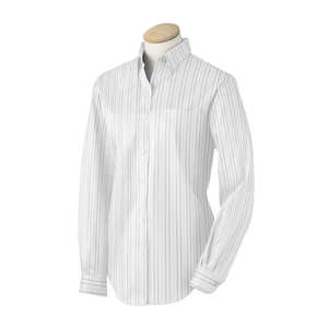 Van Heusen Womens Long Sleeve Wrinkle Resistant Blended Pinpoint Oxford - Dark/Color Multi Pinstripe