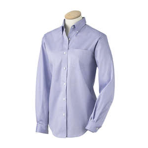 Van Heusen Womens Long Sleeve Wrinkle Resistant Blended Pinpoint Oxford - Light/Heather Blue, Corporate