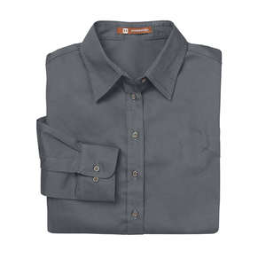Harriton Womens Twill with Stain Release - Dark/All Gray, Dark
