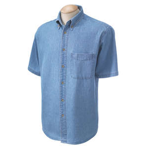 Harriton Short Sleeve Denim Shirt - Dark/All Blue, Light Denim