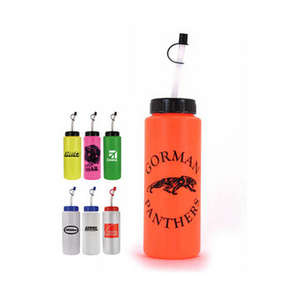 Custom Promotional Sports Bottle with Flexible Frosted Straw - 32 oz.