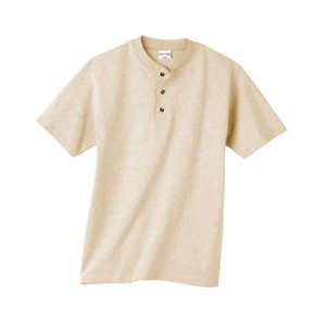 Anvil Cotton Deluxe Short Sleeve Henley - Light/Heather Natural