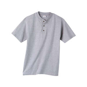 Anvil Cotton Deluxe Short Sleeve Henley - Light/Heather Gray, Heathered