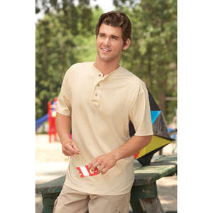 Anvil Cotton Deluxe Short Sleeve Henley - White/Neutral 