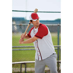 Champion Button Front Baseball Jersey With Raglan Sleeves and Braid Trim - Light/Heather 