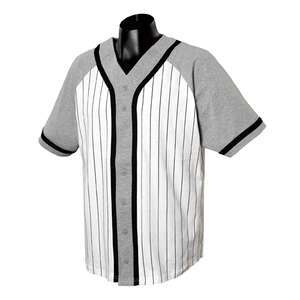 Champion Button Front Baseball Jersey With Raglan Sleeves and Braid Trim - Light/Heather Silver/Black/White