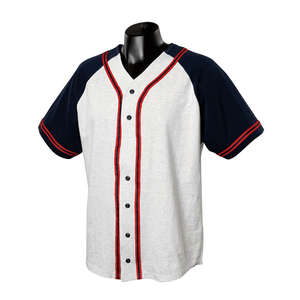 Champion Button Front Baseball Jersey With Raglan Sleeves and Braid Trim - Light/Heather Silver/Blue, Navy/Scarlet