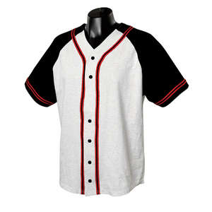 Champion Button Front Baseball Jersey With Raglan Sleeves and Braid Trim - Light/Heather Silver/Scarlet/Black