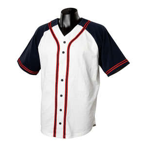Champion Button Front Baseball Jersey With Raglan Sleeves and Braid Trim - White/Neutral White/Blue, Navy/Scarlet