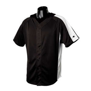 Champion Pieced Mesh Button-Front Baseball Jersey - Dark/All Black/White