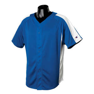 Champion Pieced Mesh Button-Front Baseball Jersey - Dark/All Blue, Team/White