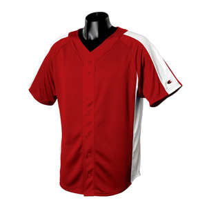 Champion Pieced Mesh Button-Front Baseball Jersey - Dark/All Scarlet/White