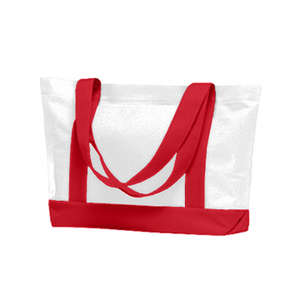 Harriton Contrast Handle Tote Bag - Dark/All White/Red