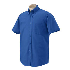 Van Heusen Mens Short Sleeve Wrinkle Resistant Oxford - Dark/Color Blue, English