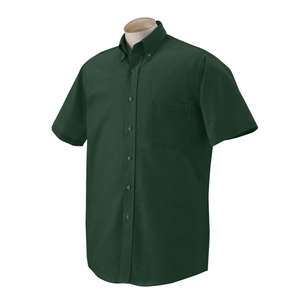 Van Heusen Mens Short Sleeve Wrinkle Resistant Oxford - Dark/Color Green, Dark