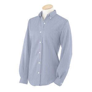 Van Heusen Womens Long Sleeve Wrinkle Resistant Oxford - Dark/Color Blue Stripe