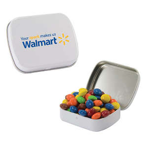 Custom Promotional Small Hinged Tin - Filled with Chocolate Littles