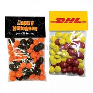 Small Plastic Bag with Header Card - Filled with Corporate Colored Chocolate Littles 
