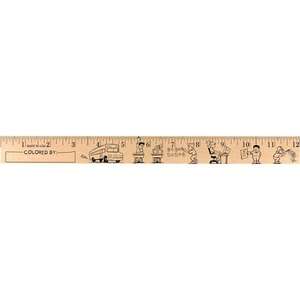 Custom Promotional Kids at School "U" Color Rulers - Natural wood finish