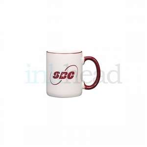 12 oz White Mug W/Colored Rim & Handle 